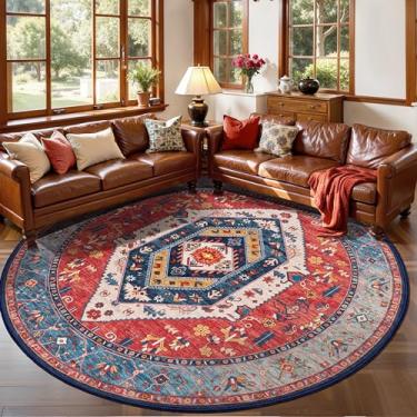 Imagem de SERISSA Tapete Boho redondo, tapete circular lavável antiderrapante de 2,4 m, ultramacio, oriental, vintage, laranja, baixa película, para quarto, entrada, quarto de crianças, escritório, faculdade