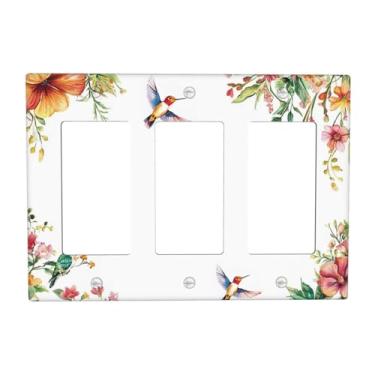 Imagem de JDAKHD Capas decorativas para casa de fazenda, floral, placa de parede de 3 gangues, tripla, balancim aquarela, beija-flor e arte botânica de primavera, interruptor de luz para cozinha, banheiro