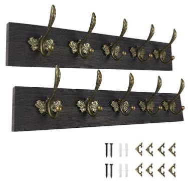 Imagem de Cabide de madeira rústica – 2 conjuntos de ganchos de parede com padrão decorativo, chapéu, mochila, organizador de armazenamento resistente para parede, para entrada, corredor, quarto, mudroom