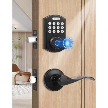 Imagem de Tinewa Fechadura de porta de entrada sem chave com maçanetas onduladas, fechadura de teclado digital eletrônico com aplicativo, maçaneta de porta de impressão digital, trava automática e trava com um