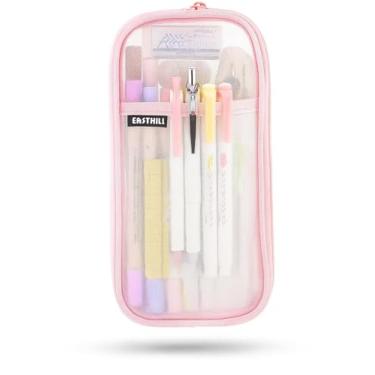 Imagem de EASTHILL Estojo de lápis de malha quadriculada com zíper transparente bolsa de maquiagem colorida bolsa de cosméticos multiuso viagem escola adolescentes meninas e meninos bolsa estacionária