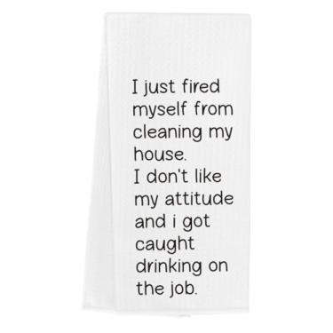 Imagem de WINGTECA Toalhas de cozinha engraçadas humor adulto presentes engraçados para mulheres homens anfitriã I just fired myself waffle weave prato de chá toalhas de mão para cozinha banheiro decorativo 35