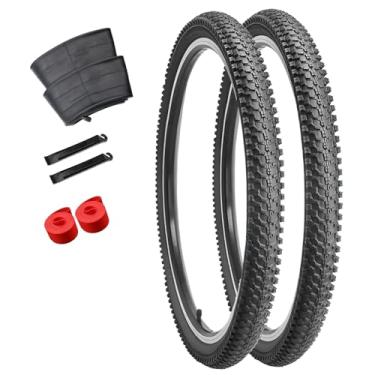 Imagem de Pacote com 2 pneus de bicicleta de 66 cm, pneus de bicicleta de 66 x 5 cm, pneu de substituição dobrável para mountain bike MTB, válvula Schrader, tubos de bicicleta de 66 cm, alavancas de pneu e