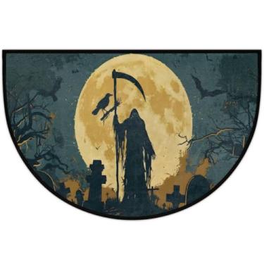 Imagem de Tapete de porta meio redondo, preto, ceifador, antiderrapante, absorvente, semicírculo, lavável, meia lua, tapetes para ambientes internos, pátio, cozinha, banheiro, entrada, lareira, decoração de