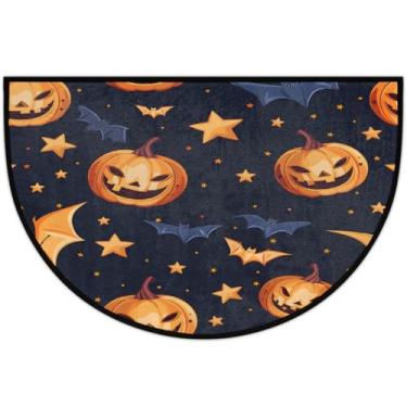 Imagem de Tapete de porta meio redondo, desenho de abóbora, Halloween, antiderrapante, absorvente, semicírculo, tapetes laváveis, meia lua, para ambientes internos, pátio, cozinha, banheiro, entrada, lareira