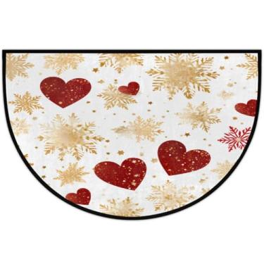 Imagem de Tapete de porta meio redondo, floco de neve, Natal, coração, antiderrapante, absorvente, semicírculo, tapetes laváveis, para ambientes internos e externos, pátio, cozinha, banheiro, entrada, lareira