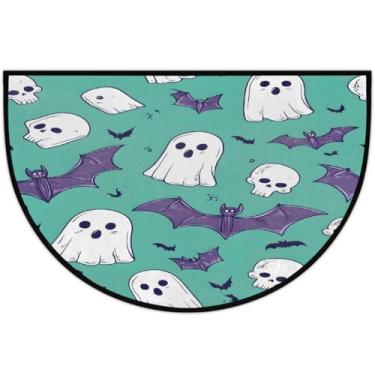 Imagem de Tapete de porta meio redondo, fantasmas, azul-petróleo, antiderrapante, absorvente, semicírculo, laváveis, tapetes de meia lua, para interior, pátio, cozinha, banheiro, entrada, lareira, decoração de