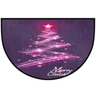 Imagem de Tapete de porta meio redondo, roxo, árvore de Natal, antiderrapante, absorvente, semicírculo, tapetes laváveis, meia lua, tapetes para ambientes internos, pátio, cozinha, banheiro, entrada, lareira