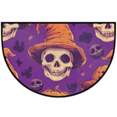 Imagem de Tapete de porta meio redondo, esqueleto de Halloween, fofo, antiderrapante, absorvente, semicírculo, tapetes laváveis, meia lua, para ambientes internos, pátio, cozinha, banheiro, entrada, lareira