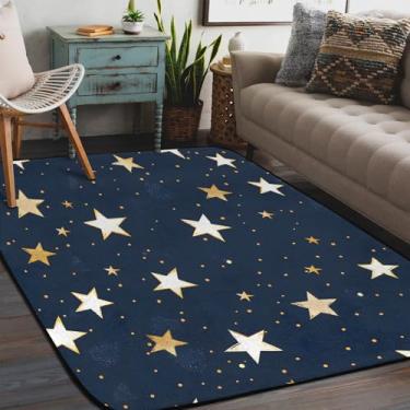 Imagem de Tapete de área para sala de estar, lavável à máquina, estrelas, branco, azul, fofo, antiderrapante, tapete macio, para sala de estar, quarto, sala de jantar, berçário, cozinha, decoração de casa