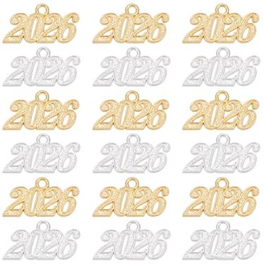 Imagem de SOFPLATE 1 caixa 24 peças pingentes de metal 2026 2026 a granel 2 cores ouro prata números de metal pingentes para fabricação de joias, pulseira, colar, brincos, chaveiro, lembrancinha de festa