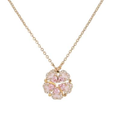 Imagem de BSL juicy Colar feminino de flor de zircão rosa banhado a ouro 18K, pingente de flor de dupla face, corrente ajustável