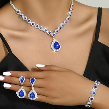 Imagem de Conjunto de joias para noivas, colar e brincos, conjunto de strass para dama de honra, acessórios formais, fantasia, formatura, casamento, amizade, presentes para mulheres, presentes de Natal, Dia dos