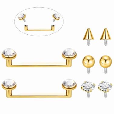 Imagem de Masedy 2 peças 14G G23 de titânio puro piercing de superfície de grampo barra plana roscada internamente grampos duplos halteres para superfície com 6 peças de substituição CZ piercing de língua olho