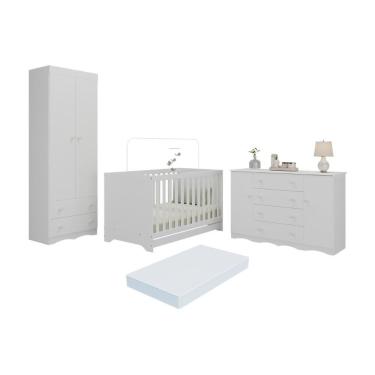 Imagem de Quarto De Bebê Completo Berço Americano 3 Em 1 Colchão Realeza Multimóveis MP4611 Branco