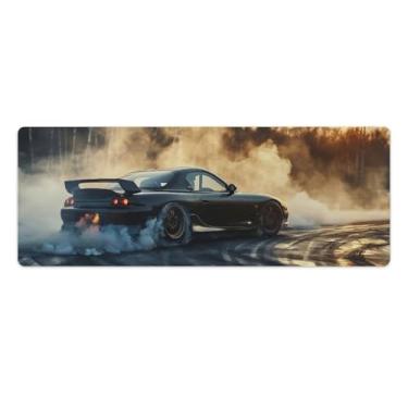 Imagem de HouLaiZhe Rx7 JDM Car Drift Smoke Cool Large Gaming Mouse Pads Tapete de Mesa Base de Borracha Antiderrapante Laptop Acessórios de Computador Suprimentos Bloco de Escrita para Escritório Casa 30 x 80