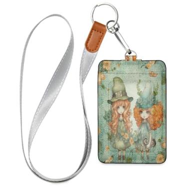 Imagem de Wassud Duas meninas em um chapéu cordões de couro PU para crachás de identificação, porta-chaves, porta-crachás, cartões de crédito para escritórios, funcionários estudantes, funcionários