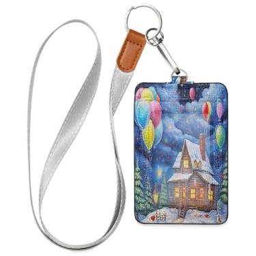 Imagem de Wassud Casa de Natal com cordão de couro PU para crachás de identificação, porta-chaves, porta-crachás, cartões de crédito para escritórios, funcionários, estudantes, funcionários