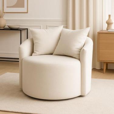 Imagem de Poltrona Decorativa Redonda Design Orgânica Linho Premium e Kit Almofa