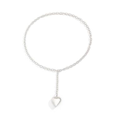 Imagem de RTY Colar grosso de coração Y Lariat Y2k ouro prata declaração gargantilha longa corrente ajustável colar com pingente de coração inchado para mulheres coisas da moda, one size, Zinco, Sem Pedra