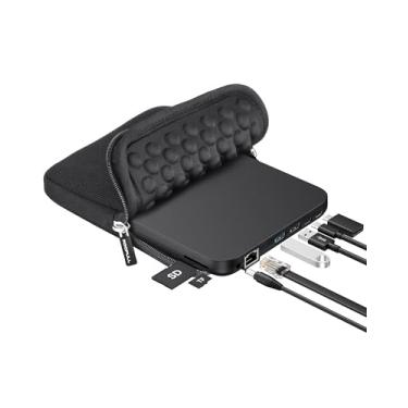 Imagem de ROOFULL Nova unidade externa USB 3.0 de CD DVD com adaptador Ethernet, portas USB-A/C, compartimento para cartão SD/TF, estojo de transporte, leitor de CD e DVD USB-C, gravador e gravador, unidade de