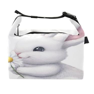 Imagem de STAYTOP Lancheira fofa de coelho segurando flores com fivela, lancheira isolada para meninos e meninas, lancheira térmica para trabalho escolar