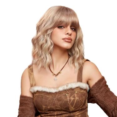 Imagem de Peruca curta ondulada de comprimento ombro com franja Cachos ondulados naturais volumosos sintética térmica feminina red