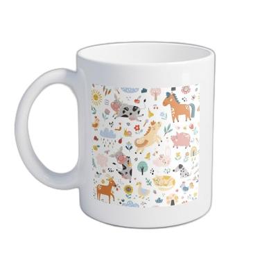 Imagem de Caneca Xícara de Café em Porcelana 300ml Com Desenho Infantil de Animais de Fazenda