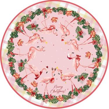 Imagem de Saia de árvore de Natal de flamingo, saia de árvore de Natal de praia de 121 cm, decorações de Natal de flamingo para suprimentos de festa em casa, ornamentos de decoração de festa festiva de Natal