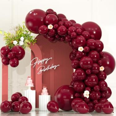 Imagem de Pacote com 104 balões bordô de tamanhos diferentes - Balões de látex marrom de 45,7 cm, guirlanda de arco para aniversário, casamento, chá de bebê, decoração de festa do dia dos namorados