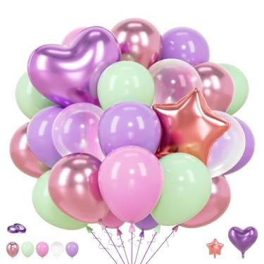 Imagem de Balões de sereia, roxo, rosa, azul-petróleo, balão temático submarino, 52 peças, decorações de 30,5 cm para meninas, princesas, festa de aniversário, chá de bebê, pano de fundo de casamento
