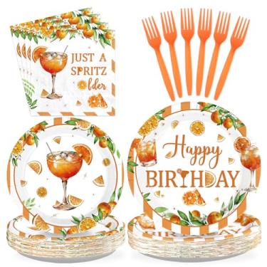 Imagem de Greencian 96 Pcs Spritz Birthday Party Decorations Just a Spritz Older Paper Plates and Napkins Orange Citrus Tableware Set for Boys Girls Birthday Cocktail Party Supplies