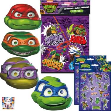 Imagem de Unique TMNT Conjunto de lembrancinhas de festa, 8 máscaras de tartarugas ninja, sacos de saque, folhas de adesivos para suprimentos de festa de aniversário infantil