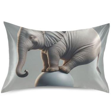 Imagem de Capa de almofada de cetim divertida com bola de equilíbrio de elefante, capa de almofada para resfriamento de cabelo, estampa floral, padrão Queen King, tamanho king, 101,6 cm x 50,8 cm