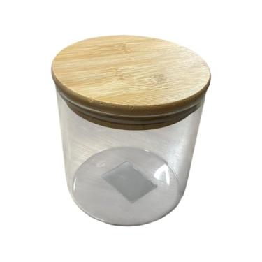 Imagem de Pote de Borossilicato com Tampa de Bambu, 550ml, Transparente, 9,5cm Altura x 9,5cm Diâmetro, para Armazenamento de Alimentos
