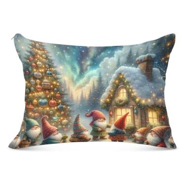 Imagem de Capa de almofada de flanela de árvore de gnomos de Natal decorativa tamanho queen king fronha linda cama presente de vida saudável, tamanho Queen, 50,8 cm x 76,2 cm