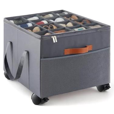 Imagem de AceOrbit Organizador de sapatos para armário com rodas de 360 graus e freio resistente organizador de armazenamento de sapatos para até 16 pares de botas com divisórias ajustáveis e capa transparente