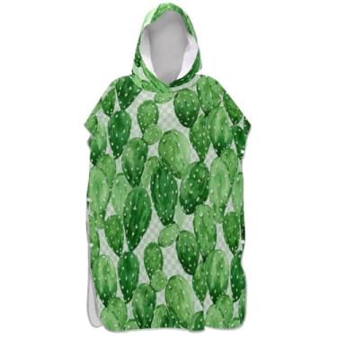 Imagem de Joisal Roupão absorvente para trocar de poncho de surfe para banho de praia Adul Toalhas com capuz aquarela cacto verde poncho masculino feminino com capuz