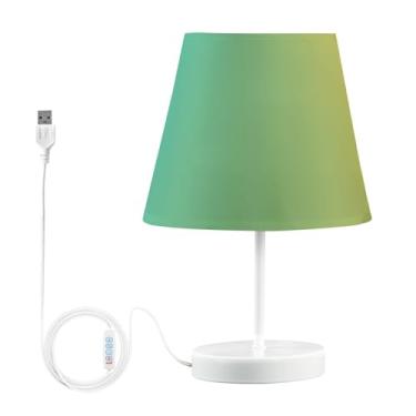 Imagem de Joisal Luz de mesa gradiente amarela turquesa com abajur decorativo de linho, luminária de mesa com porta de carregamento USB