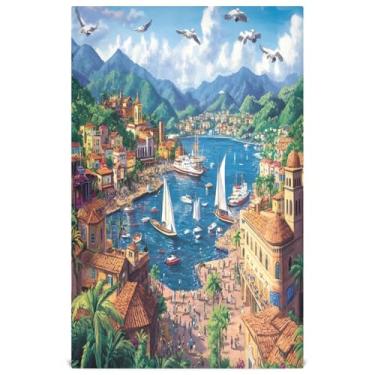 Imagem de Joisal Conjunto de toalhas de prato cênicas mediterrâneas litorâneas para decoração de cozinha, toalha de mão de chá, panos finos de secagem rápida 45 x 71 cm, 6 pacotes