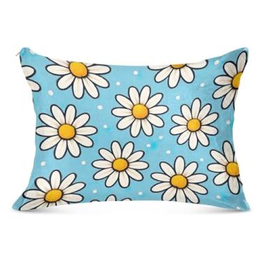 Imagem de Margaridas brancas azul claro zíper fronha poliéster padrão queen king size fronhas bonito travesseiro para casa cama sofá, tamanho Queen, 50,8 cm x 76,2 cm