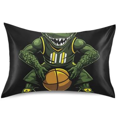 Imagem de Funny Jacaré Basketball Print Cetim Fronha Padrão de Travesseiros de Refrigeração Padrão Queen King Fronha de Cama Fronha, King Size, 101,6 cm x 50,8 cm
