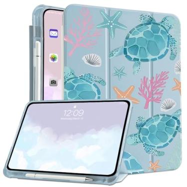 Imagem de CozyNestCY Capa fofa de animais Kawaii para iPad Pro 2022 de 11 polegadas, capa de tartaruga marinha em aquarela para Ipad Auto Sleep/Wake ajustável, antiderrapante, à prova de choque, com suporte