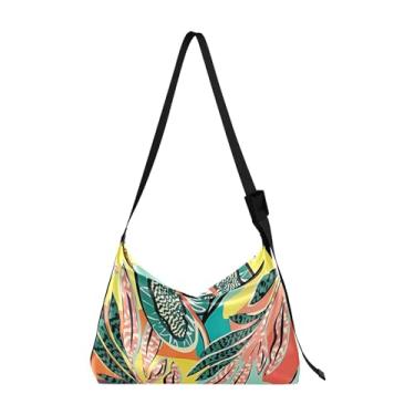 Imagem de Bolsa feminina tropical de palmeira Monstera verde Hobo bolsa tiracolo de couro grande estampa animal macia bolsas femininas outono, Planta tropical de folhas multicoloridas