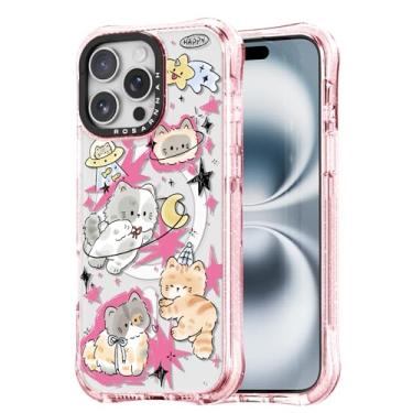 Imagem de Rosarnnah Capa para iPhone 15 Pro fofa - compatível com Magsafe - Capa de telefone à prova de choque com proteção contra quedas de grau militar de 6 m - Design engraçado de gato gatinho espacial (17,5