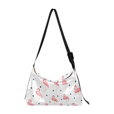 Imagem de Bolsas Hobo de couro PU macio de bambu fofo animal panda grande bolsa masculina estampa animal bolsa feminina, Pássaro tropical flamingo bolinhas rosa