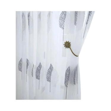 Imagem de Cortina De Tule Branca Transparente Bordada Para Sala De Estar, Quarto
