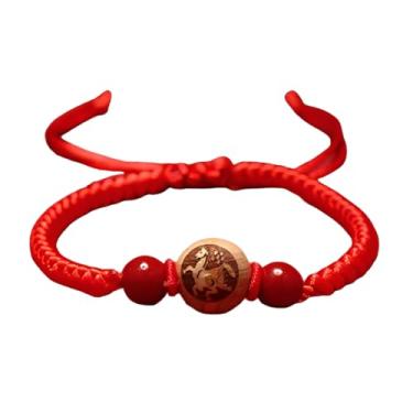 Imagem de QRH Pulseiras de Ano Novo Chinês do Cavalo Feito à Mão com Corda Vermelha Cavalo do Zodíaco de Madeira Pulseiras de Corda Trançada Cavalos Boa Sorte Bênção de Ano Novo Presente, Adjustable Size, Nylon