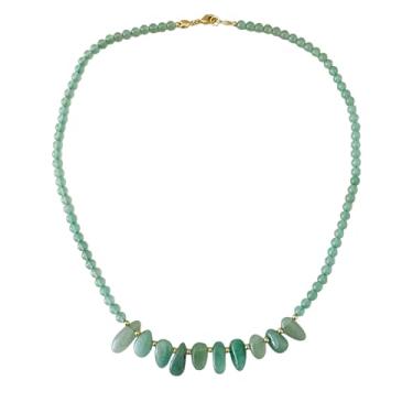 Imagem de Colar Pedra Natural 4mm com detalhe Central Banhdo a Ouro 18k, Hipoalegênico (Verde, Quartzo)