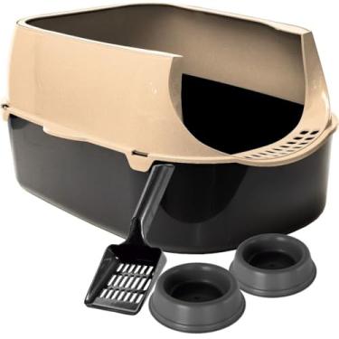 Imagem de Caixa de Areia para Gato Banheiro Sanitário Grande com Borda Alta e Pá Higiênica Sandbox(Bege)